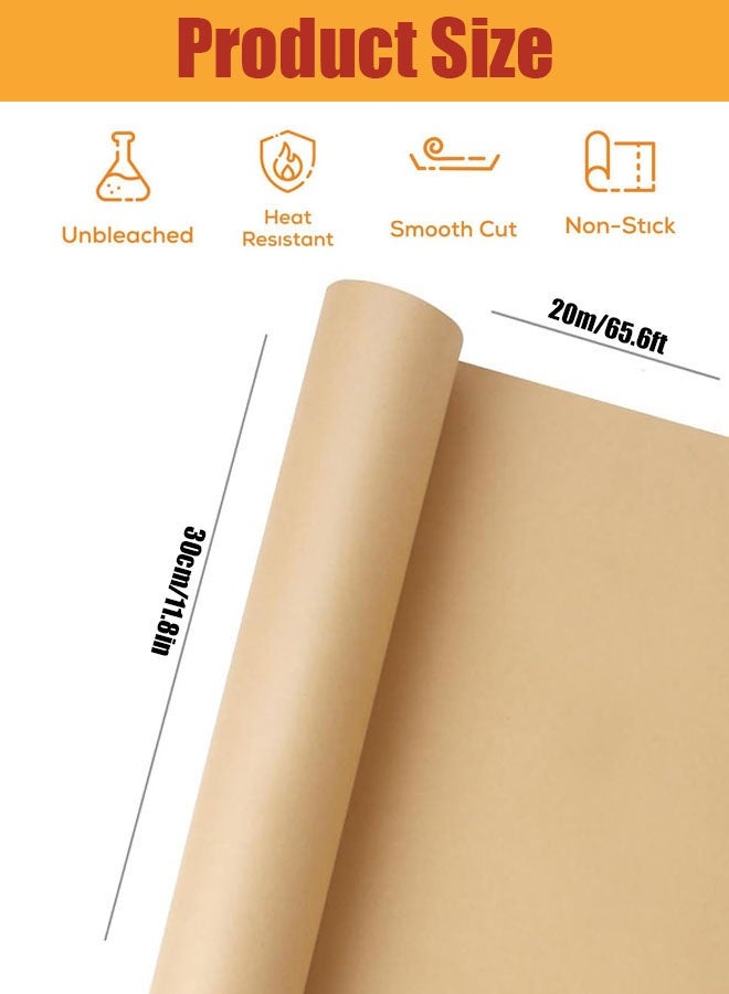 لفافة ورق زبدة، 12 بوصة × 65 قدم، غير مبيضة، غير لاصقة، ورق زبدة بني أطول للخبز في الفرن، المقلاة الهوائية، الطهي بالبخار، الخبز والشواء - Image 3