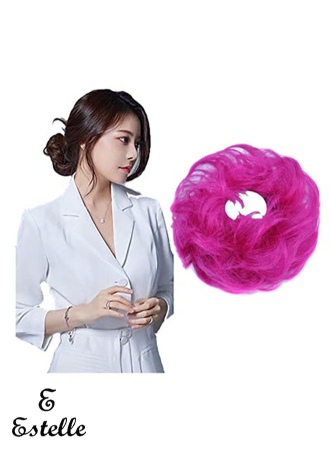 إستيل كعكة الشعر الفوضوي Scrunchie مع وصلات شعر على شكل ذيل حصان مطاطي مع وصلات شعر على شكل ذيل حصان أوبو شينيون دونات على شكل ذيل حصان شعر صناعي مجعد للنساء (اللون رقم PINK3) - Image 1