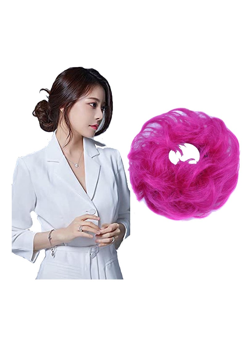 إستيل كعكة الشعر الفوضوي Scrunchie مع وصلات شعر على شكل ذيل حصان مطاطي مع وصلات شعر على شكل ذيل حصان أوبو شينيون دونات على شكل ذيل حصان شعر صناعي مجعد للنساء (اللون رقم PINK3) - Image 2