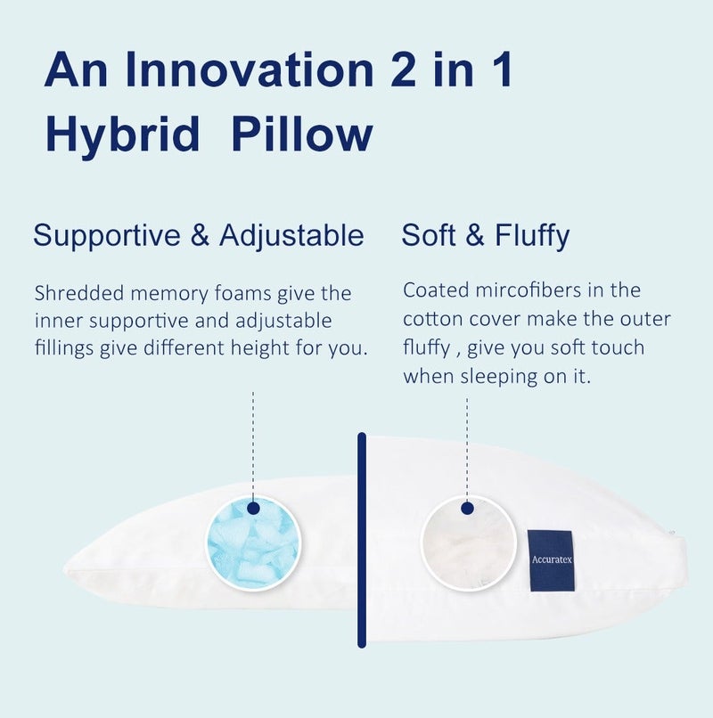 ACCURATEX Pillows Set of 2, Hybrid Shredded Memory Foam Pillow[Adjustable Loft], Fluffy Down Alternative Fill Removable Cotton Cover, Firm Supportive Pillow for Side Back Sleepers - Image 4