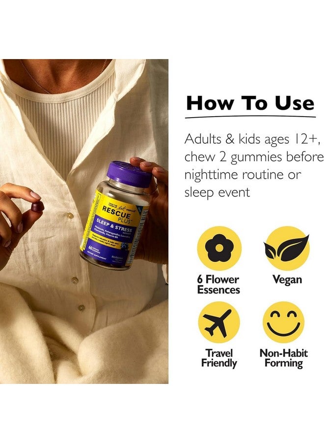 RESCUE Bach RESCUE PLUS Sleep & Stress Support Gummies, Nighttime Dietary Supplement with 1mg Melatonin, Ashwagandha, Chamomile, Lavender & Vitamin B6, Natural Blueberry Flavor, Vegan & Gluten-Free, 60 Count - Image 4