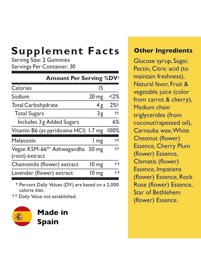 RESCUE Bach RESCUE PLUS Sleep & Stress Support Gummies, Nighttime Dietary Supplement with 1mg Melatonin, Ashwagandha, Chamomile, Lavender & Vitamin B6, Natural Blueberry Flavor, Vegan & Gluten-Free, 60 Count - Image 3