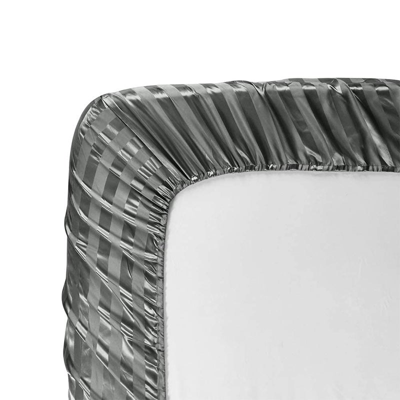 AiMay 6 Piece Satin Italian Style Bed Sheet Set Deep Pocket Stripes 1800 Luxury Rich Silk 1 Flat Sheet 1 Fitted Sheet 4 Envelope Pillowcases Stain-Resistant Wrinkle Free (Queen,Grey) - Image 5