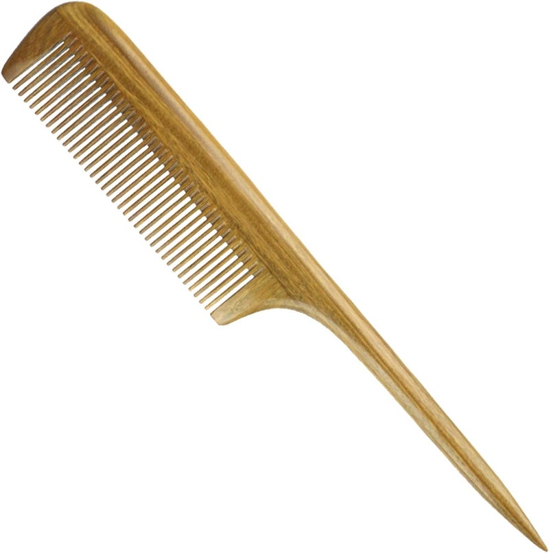 EQLEF Tail Comb Wooden Comb Green Sandalwood Antistatic Fine Teeth Hair Comb Long Handle for Women 215cm