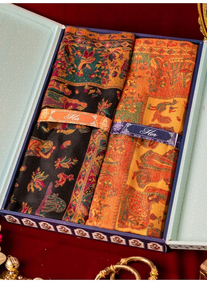Pashmoda His and Her Gift Set of Kaani Shawls With Wooden Gift Box - Image 2