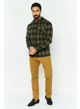 Jack Jones Men Regular Fit Plaid Short Sleeve Casual Shirt, Olive  - Image 4