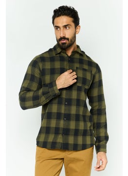 Jack Jones Men Regular Fit Plaid Short Sleeve Casual Shirt, Olive  - Image 1
