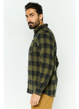 Jack Jones Men Regular Fit Plaid Short Sleeve Casual Shirt, Olive  - Image 3