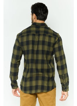 Jack Jones Men Regular Fit Plaid Short Sleeve Casual Shirt, Olive  - Image 2