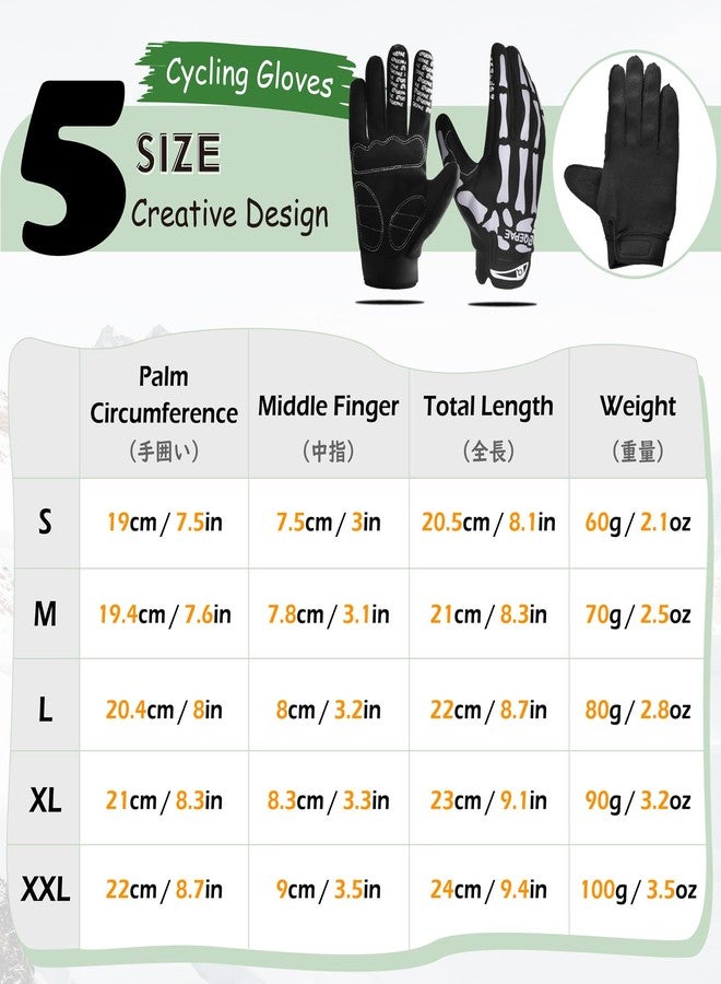 تراي وندر قفازات TRIWONDER بتصميم هيكل عظمي، قفازات ركوب الدراجات، قفازات جمجمة للرجال والنساء والأطفال، مناسبة للدراجات الهوائية والنارية والرياضية والتمارين وركوب الدراجات، مناسبة للهالوين، قابلة للتهوية وماصة للصدمات (أسود - أصابع كاملة، صغير) - Image 2