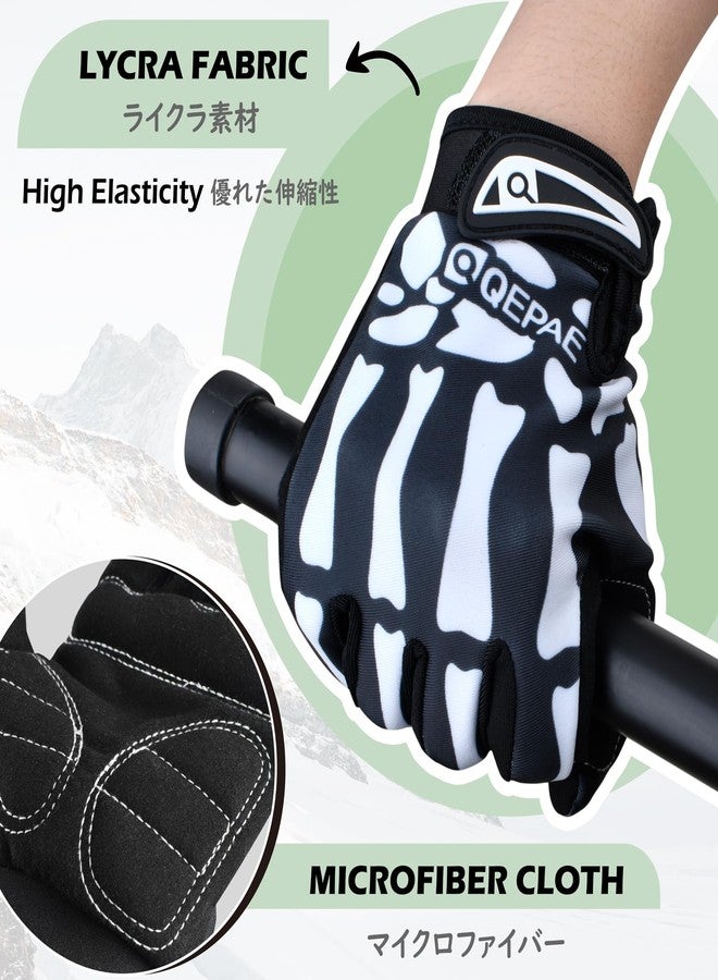 تراي وندر قفازات TRIWONDER بتصميم هيكل عظمي، قفازات ركوب الدراجات، قفازات جمجمة للرجال والنساء والأطفال، مناسبة للدراجات الهوائية والنارية والرياضية والتمارين وركوب الدراجات، مناسبة للهالوين، قابلة للتهوية وماصة للصدمات (أسود - أصابع كاملة، صغير) - Image 3