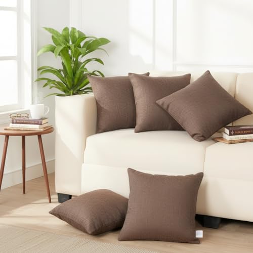 STITCHNEST 16x16 Inches Dark Brown Solid Jute Cushion Cover Set of 5 | Durable Textured Pillow Covers for Sofa, Bed & Living Room | Natural Fiber | Modern Minimal Style | Perfect for Home Decor - Image 4