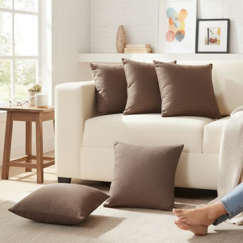 STITCHNEST 16x16 Inches Dark Brown Solid Jute Cushion Cover Set of 5 | Durable Textured Pillow Covers for Sofa, Bed & Living Room | Natural Fiber | Modern Minimal Style | Perfect for Home Decor - Image 5
