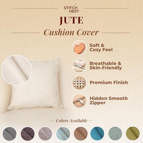 STITCHNEST 16x16 Inches Dark Brown Solid Jute Cushion Cover Set of 5 | Durable Textured Pillow Covers for Sofa, Bed & Living Room | Natural Fiber | Modern Minimal Style | Perfect for Home Decor - Image 2
