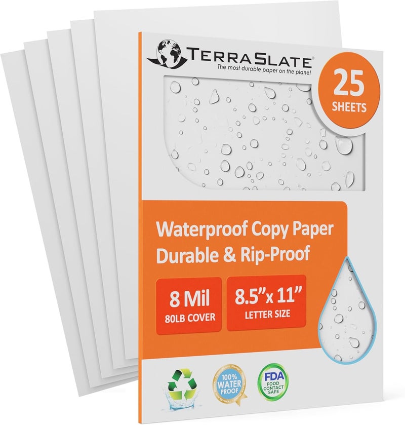 TerraSlate ورق طباعة مقاوم للماء ممتاز، 8 ميل 8.5 × 11 بوصة، ورق متين وثقيل (25 ورقة) - Image 1