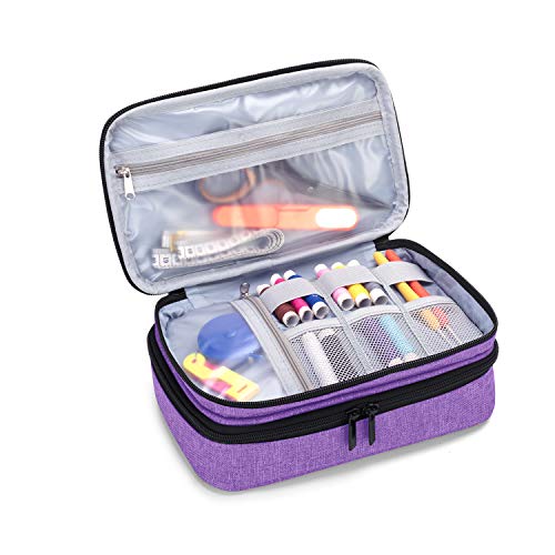 Luxja Sewing Accessories Organizer, Double-Layer Sewing Supplies Organizer for Needles, Scissors, Measuring Tape, Thread and Other Sewing Tools (NO Accessories Included), Purple - Image 2
