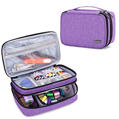 Luxja Sewing Accessories Organizer, Double-Layer Sewing Supplies Organizer for Needles, Scissors, Measuring Tape, Thread and Other Sewing Tools (NO Accessories Included), Purple - Image 1