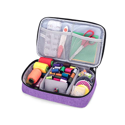 Luxja Sewing Accessories Organizer, Double-Layer Sewing Supplies Organizer for Needles, Scissors, Measuring Tape, Thread and Other Sewing Tools (NO Accessories Included), Purple - Image 3