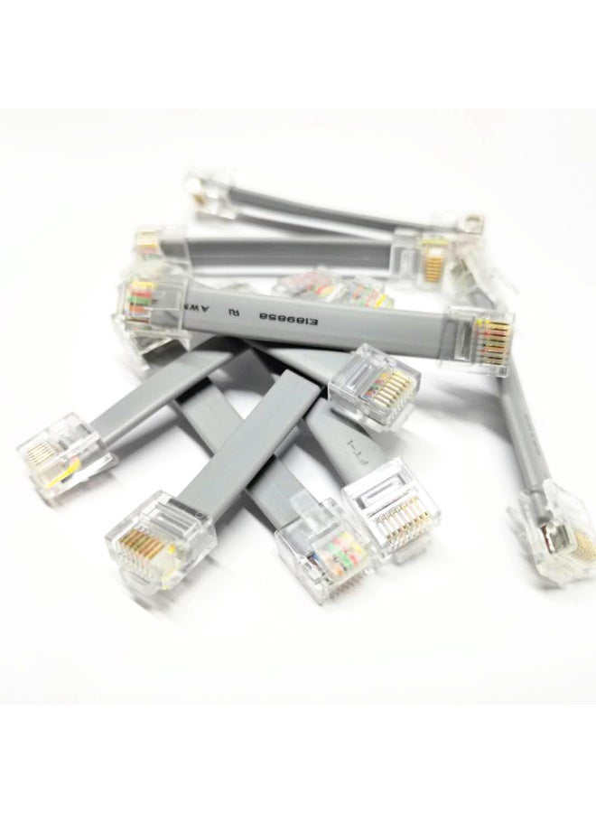 8-core Flat Network Cable 8P8C Network Cable Eight-core Flat Multi-strand Network Cable Short Crystal Head Network Cable-Color:Grey-Line Length:25cm  - Image 1