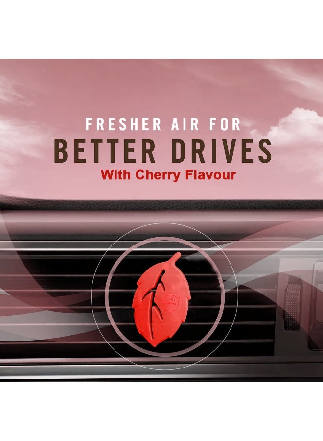 أروما معطر جو أروما كار ميني ليف برائحة الكرز، 2×4.5 غرام - معطر هواء قوي يدوم طويلاً لفتحات التهوية في السيارة، برائحة الكرز الطبيعية، مشبك عطري مانع للانسكاب، تصميم صغير على شكل ورقة لفتحات تكييف الهواء، مزيل للروائح من داخل السيارة ولوحة القيادة والقيادة اليومية - Image 4