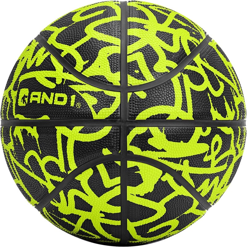 AND1 Fantom Graffiti Rubber Basketball Game Ready, 27.5 Inches, Youth Size 5, Made for Indoor and Outdoor, Sold Deflated (Pump NOT Included), Volt - Image 2