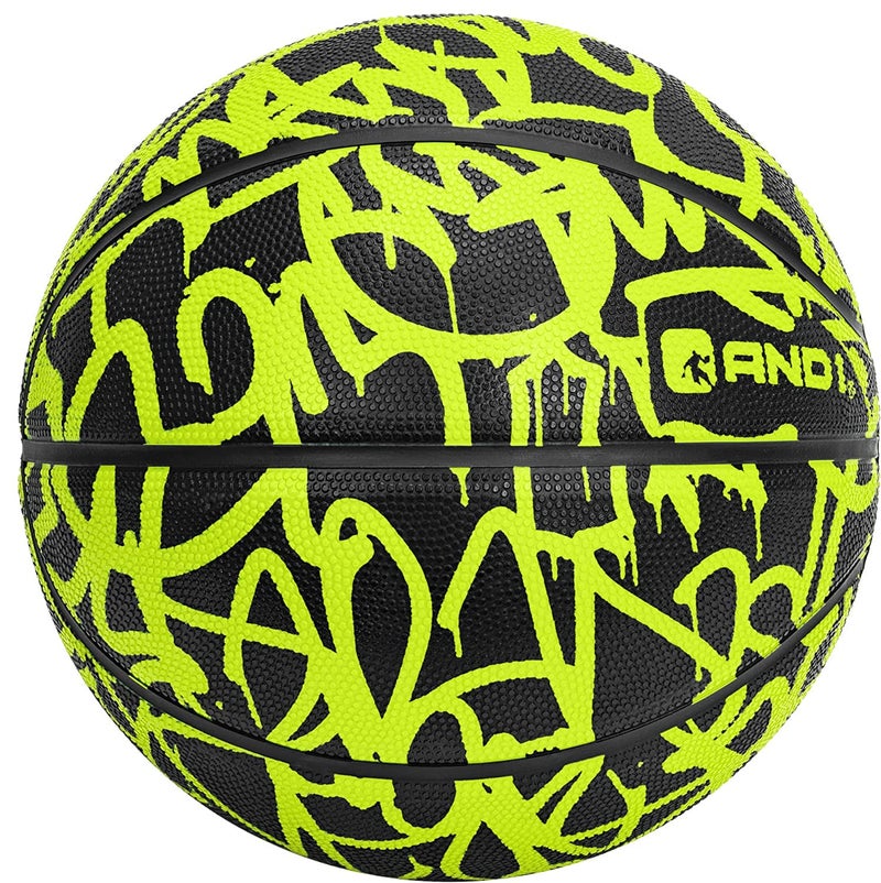 AND1 Fantom Graffiti Rubber Basketball Game Ready, 27.5 Inches, Youth Size 5, Made for Indoor and Outdoor, Sold Deflated (Pump NOT Included), Volt - Image 1