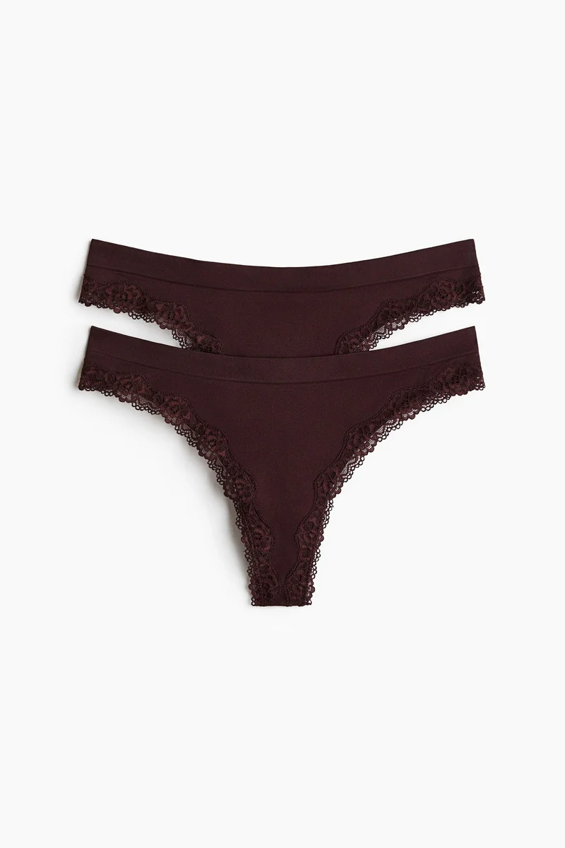H&M 2-pack Seamless Lace-trimmed thong briefs