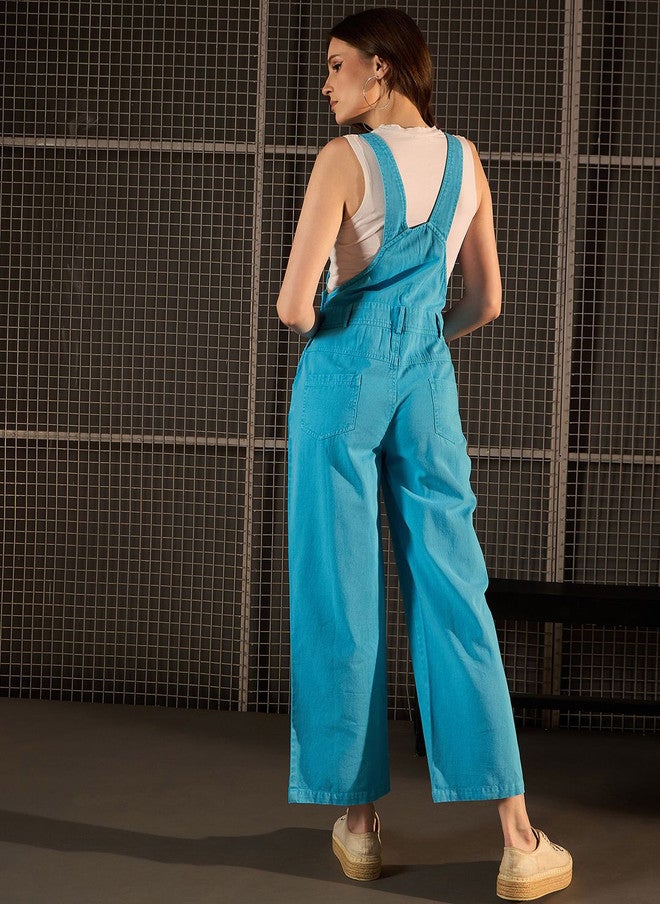 StyleStone Women's Blue Solid Ankle Length Dungarees with Adjustable Straps - Image 5