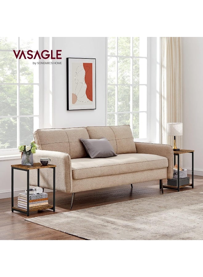 VASAGLE Set of 2 Side Tables, 2-Tier Sofa Side Tables, Bedside Tables with Steel Frames, for Living Room, Bedroom, Home Office, Industrial Style, Rustic Brown and Black - Image 2