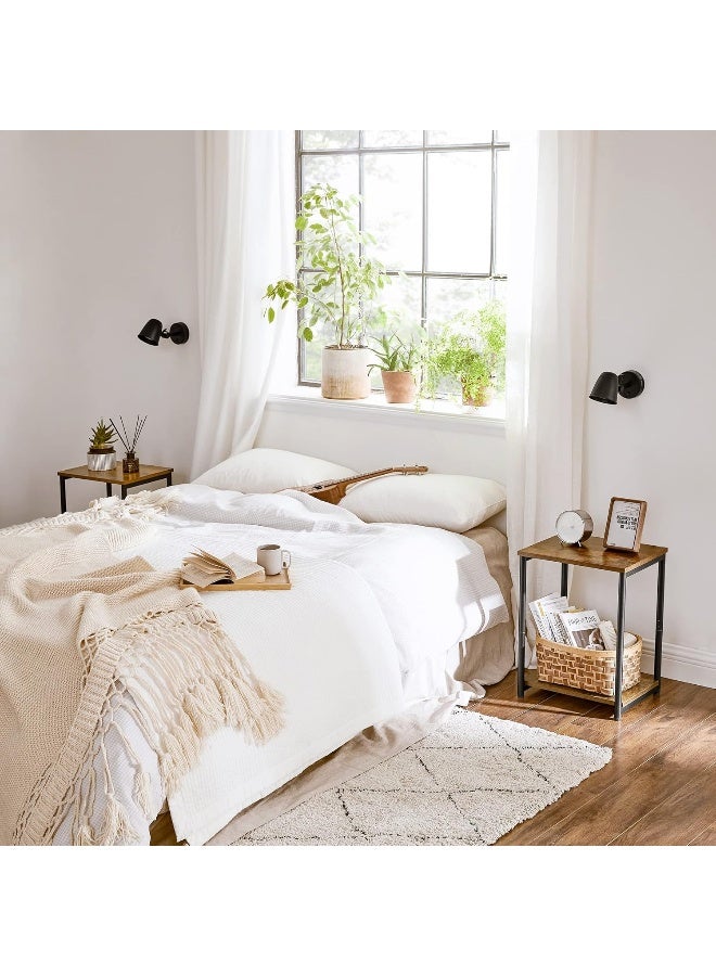 VASAGLE Set of 2 Side Tables, 2-Tier Sofa Side Tables, Bedside Tables with Steel Frames, for Living Room, Bedroom, Home Office, Industrial Style, Rustic Brown and Black - Image 4