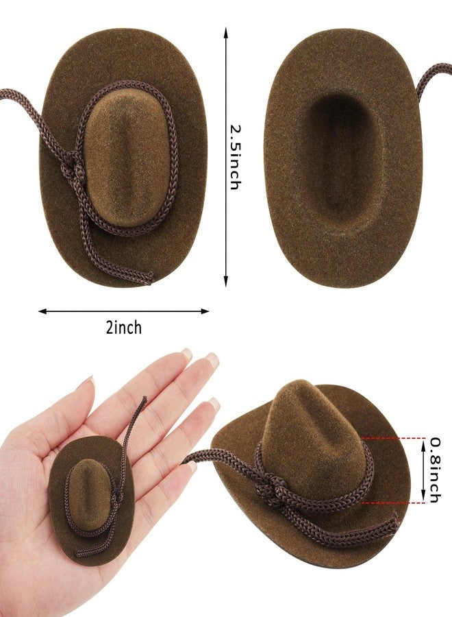 Hercicy 36 Pcs Mini Cowboy Hats for Crafts Wedding Favors Decoration Flocking Miniature Felt Cowgirl Western Party Hat Dollhouse Decor for Dollhouse Craft (Brown) - Image 2
