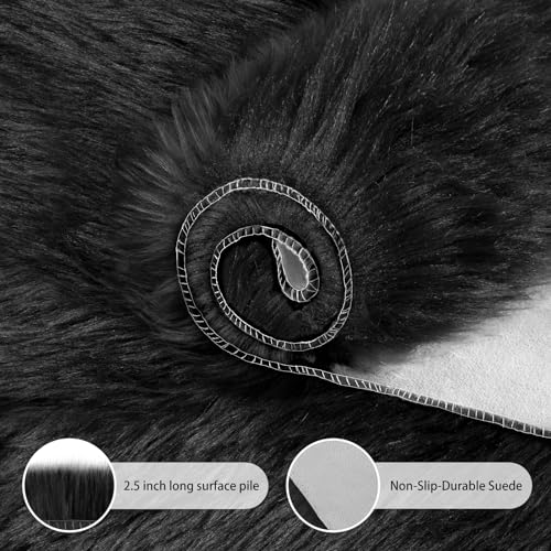 Ciicool Round Fur Fluffy Area Rug for BedroomRound Fur Fluffy Area Rug for Bedroom, Black Faux Fur Rugs Furry Circle Rug - Image 4