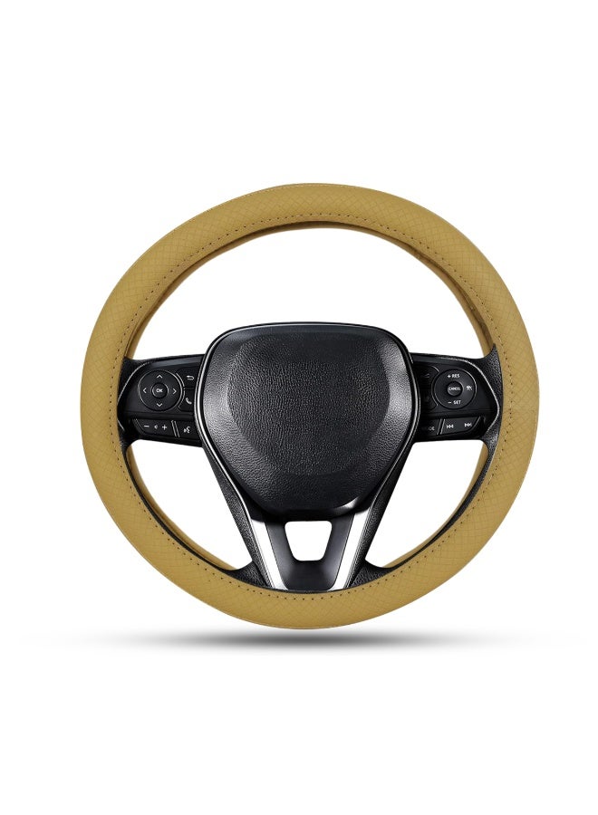 Roca Universal Steering Wheel Cover, Soft Quilted Faux Leather, Comfortable Grip, Durable Protection, Fits All Standard Steering Wheels, Suitable for Cars, SUVs, and Trucks, All-Season Comfort, Easy Installation, Luxury Interior Accessory - Beige Colour - Image 3