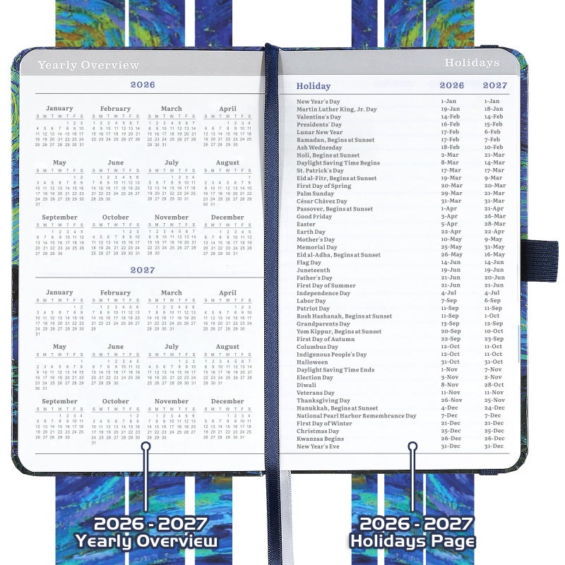 BooQool 2026 Pocket Planner/Calendar - 2026 Calendar Weekly and Monthly from January 2026 - December 2026 with Spreads, 3.8" x 6.3", Pen Holder, Inner Pocket, Elastic Closure - Image 5