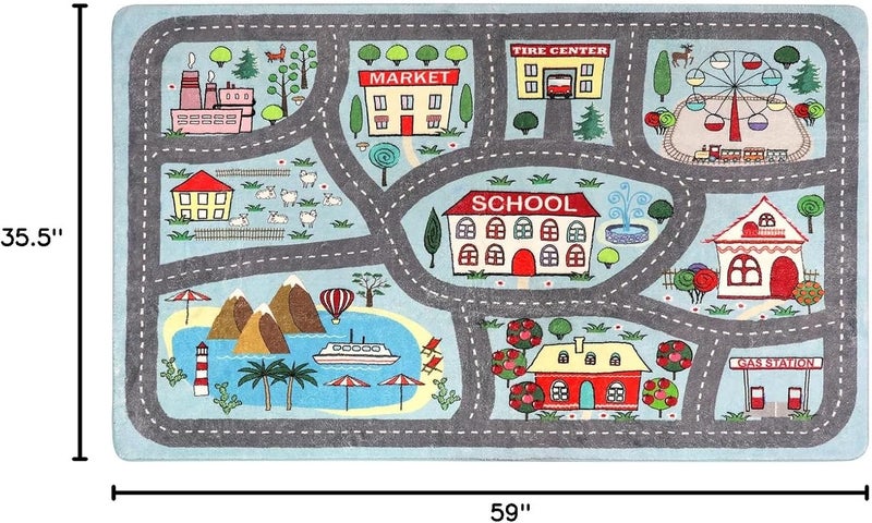 LIVEBOX Kids Rug 3'x5' Car Rug Play Mat for Playing Cars Toys, City Life Playroom Rugs Educational Carpet for Children Boy Girl, Road Traffic Nursery Rugs for Kids Room Play Area - Image 2