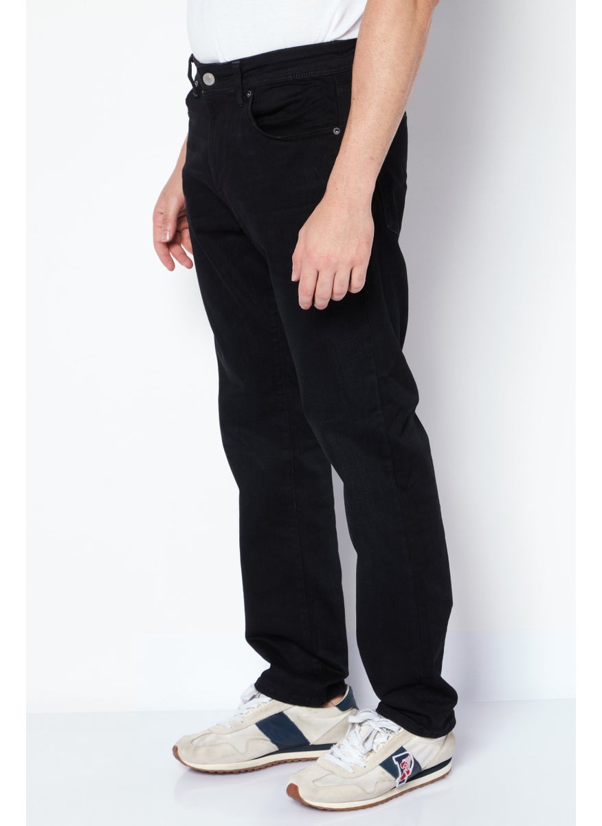 Selected Homme Men Straight Fit Solid Stretchable Jeans, Black  - Image 3