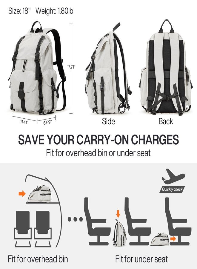 mixi Travel Backpack Carry On Laptop Backpack Flight Approved Lightweight Hiking Backpack Outdoor Business Casual Daypack, Light Gray, 18 inch, Travel Backpacks - Image 5