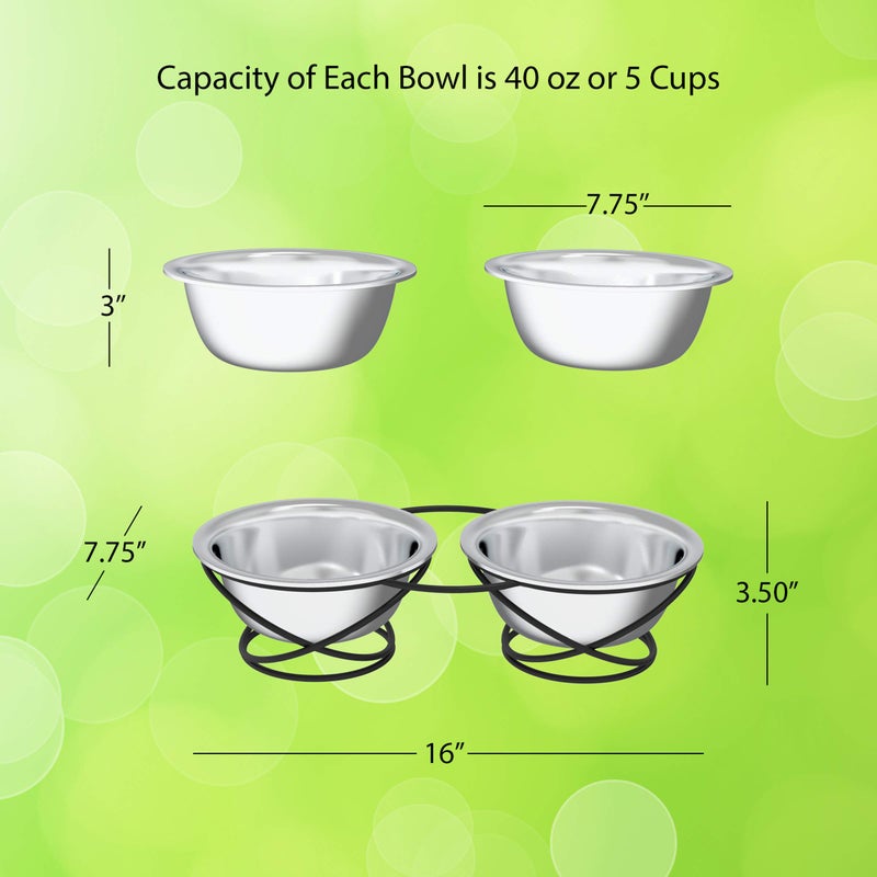 PETMAKER Set of 2 Stainless Steel Dog Bowls - 40oz Pet Bowls with Decorative Dog Food Stand - Metal Food and Water Dishes for Large Pets - Puppy Essentials by PETMAKER (Silver/Black) - Image 2