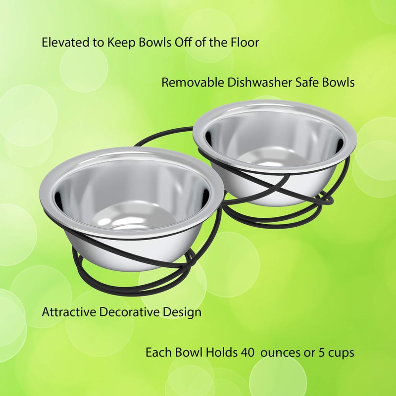 PETMAKER Set of 2 Stainless Steel Dog Bowls - 40oz Pet Bowls with Decorative Dog Food Stand - Metal Food and Water Dishes for Large Pets - Puppy Essentials by PETMAKER (Silver/Black) - Image 3