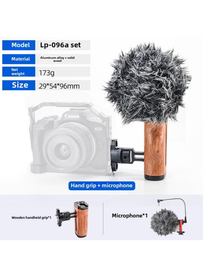 SLR Camera Side Handle 360 Degrees Rotation Adjustment Wooden Cold Boots Expansion Rabbit Cage Side Grip Hand Accessories-Color:LP-096A Wooden Grip + Microphone  - Image 1