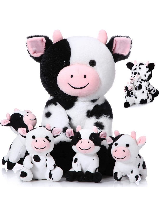 Sumind 5 Pcs Cow Plush Animals Set Mommy Cow Stuffed Animal with 4 Baby Cute Calf in Her Tummy Mommy and Baby Small Plush for Boys Girls(Cute) - Image 1