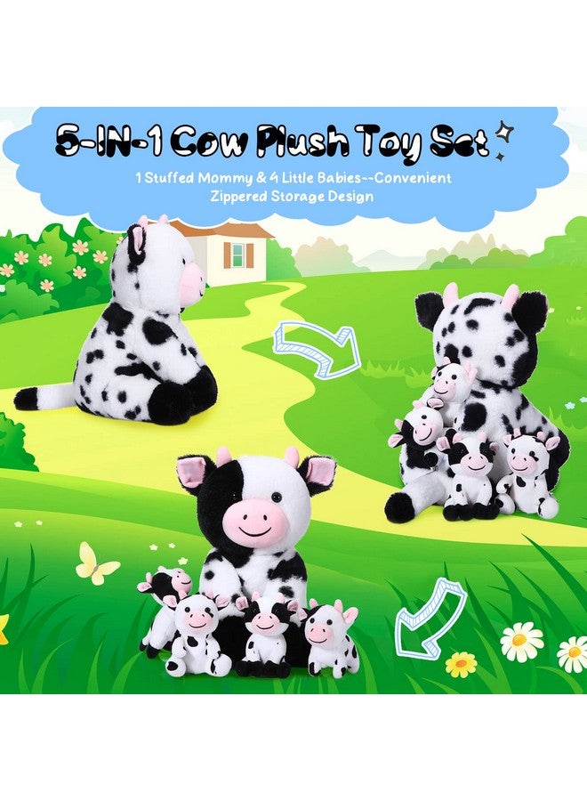 Sumind 5 Pcs Cow Plush Animals Set Mommy Cow Stuffed Animal with 4 Baby Cute Calf in Her Tummy Mommy and Baby Small Plush for Boys Girls(Cute) - Image 5