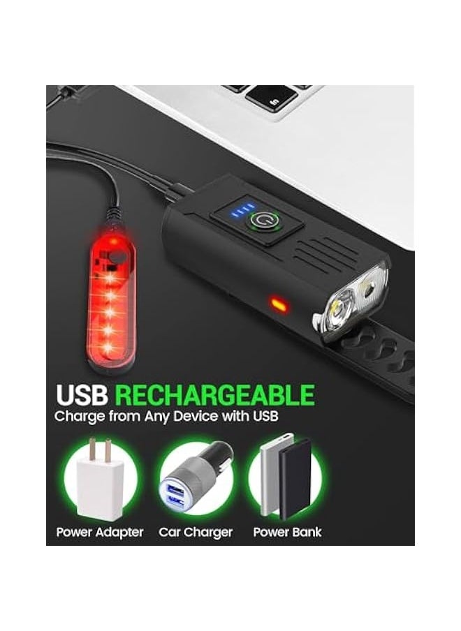 Starwell - Bike Light, High Lumens Super Bright Bicycle Light, 6+4 Modes USB Rechargeable Bike Headlight & Tail Light Set, Waterproof Safety Bike Front & Rear Light for Road, Mountain, Night Riding - Image 1