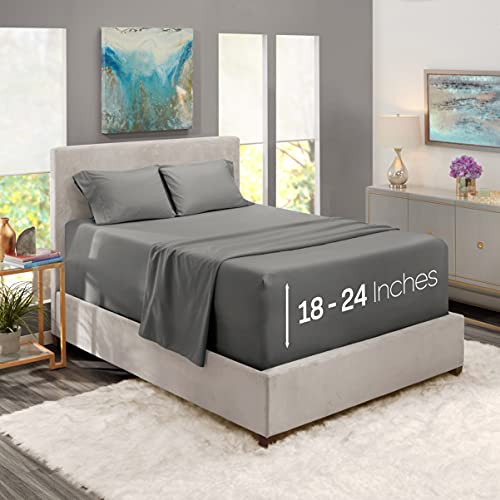 Nestl King Size Sheet Set, 4 Piece Extra Deep Pocket (18-24 inches), Microfiber, Hotel Luxury, Soft, Breathable, Wrinkle-Free, Easy to Care, Grey - Image 1