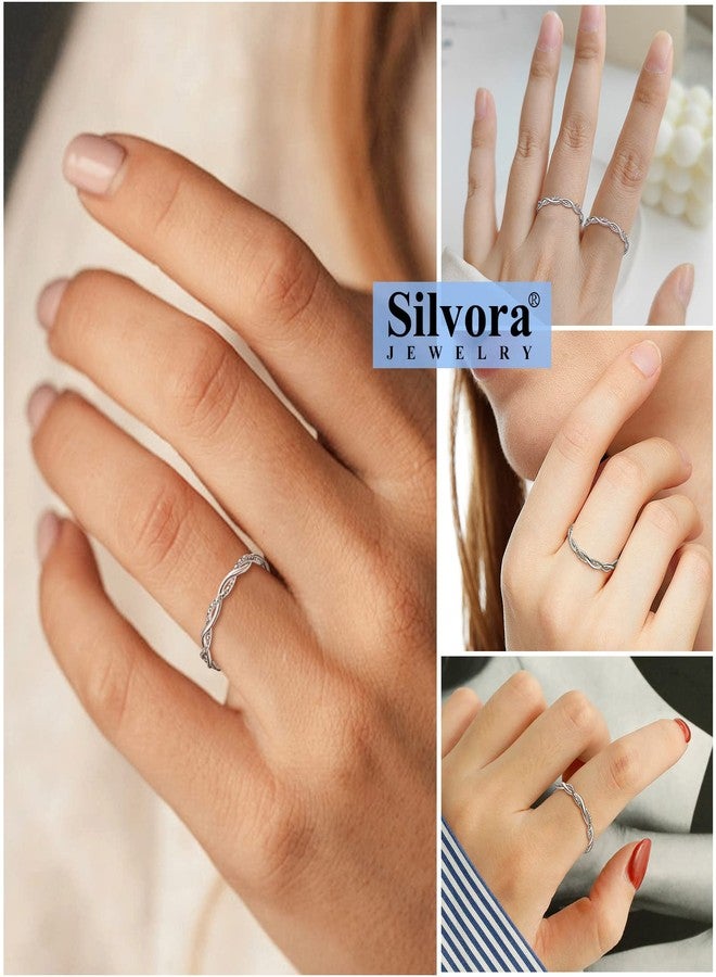 Silvora Silver Band Rings for Women 925 Sterling Silver 3mm Wedding Bands for Women - Image 5