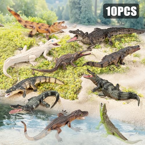 THINKBAY 10PCS Crocodile Toys Realistic Alligator Animal Toys for Kids Include White Caiman Crocodile Alligator Figurines Cake Toppers Birthday Gift Party Favors for Boy - Image 5