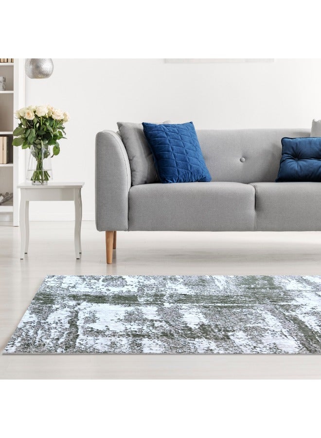 HANDPICKED FURNITURE سجادة خضراء تجريدية من Handpicked Furniture، سجاد ناعم للغاية لغرفة النوم وغرفة المعيشة وغرفة الطعام، سجاد أرضيات مضاد للانزلاق، سهل التنظيف، صنع في تركيا، مستطيل  - Image 2