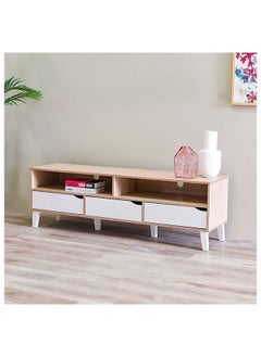 DANUBE HOME Fabian TV Cabinet For Up To 55 Inches TV Entertainment Modern Design Wall Unit Furniture Wooden TV Stand For Living Room Bedroom TV Rack L152xW40xH49 cm Sonoma Oak/White  - Image 2