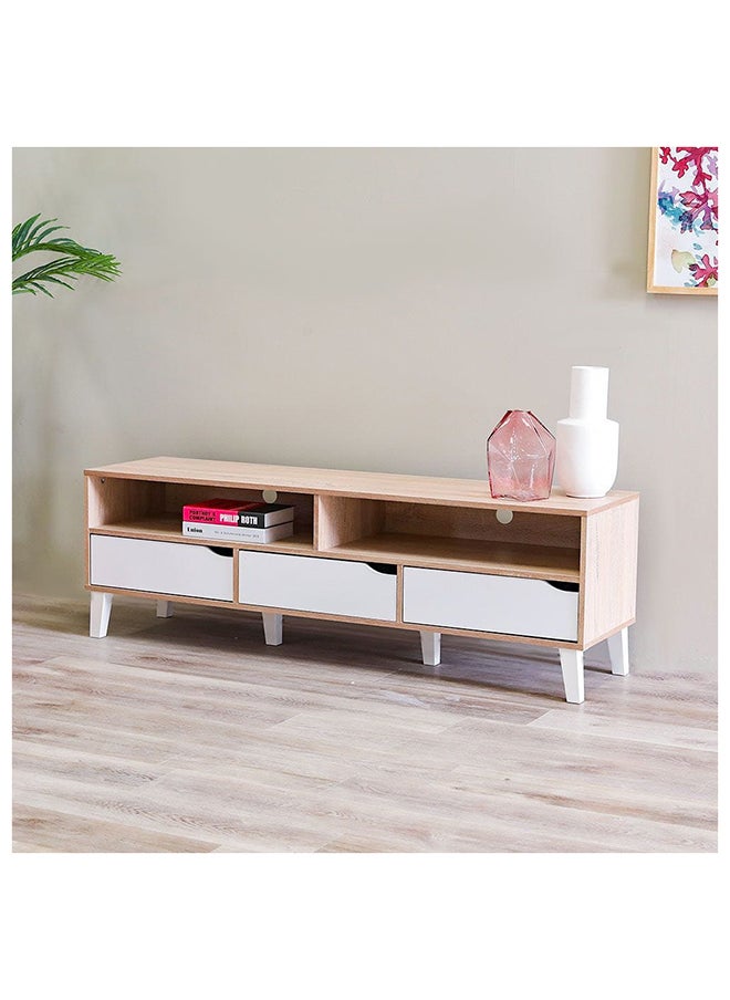 DANUBE HOME Fabian TV Cabinet For Up To 55 Inches TV Entertainment Modern Design Wall Unit Furniture Wooden TV Stand For Living Room Bedroom TV Rack L152xW40xH49 cm Sonoma Oak/White  - Image 2