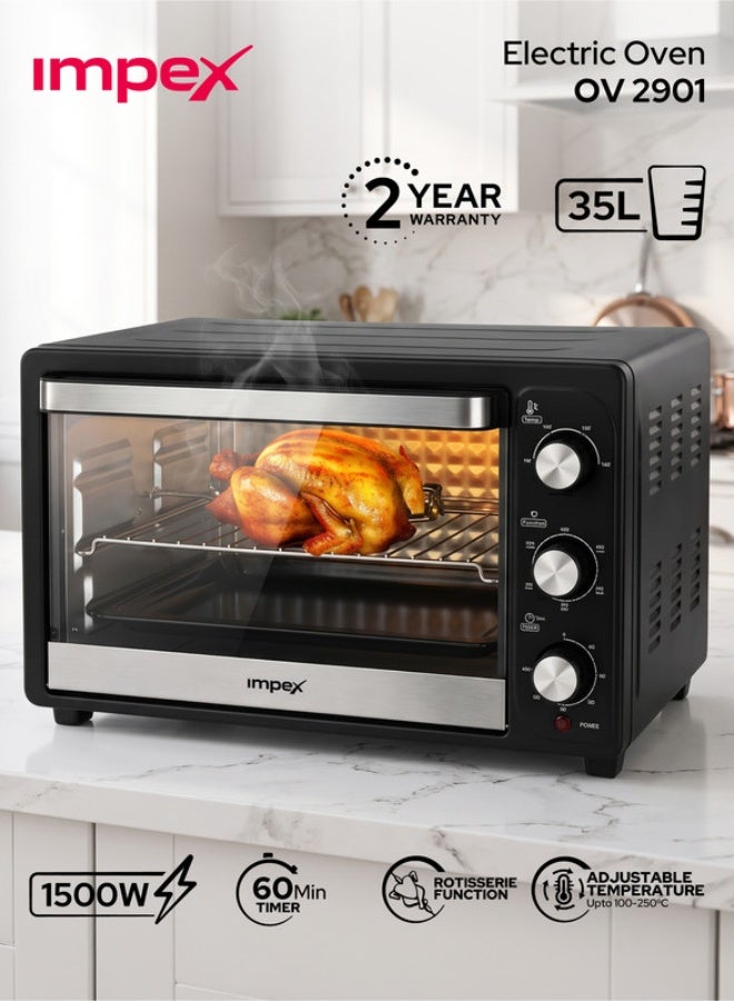 إمبكس فرن كهربائي متعدد الخصائص مع حمل حراري ووظائف شواء 35 L 1500 W OV 2901 أسود/فضي - Image 1